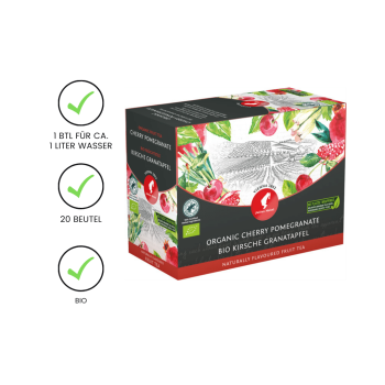 Preview: Julius Meinl Tee BIO Kirsche-Granatapfel Big Bag (1 Beutel für ca. 1 lt. Wasser), Früchtetee, 20 Teebeutel im Kuvert pro Packung